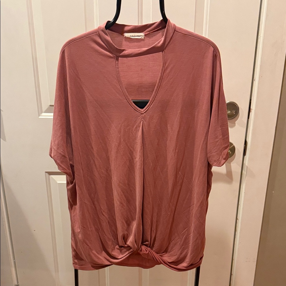 Entro Dusty Rose Short Sleeve Top with Knot
